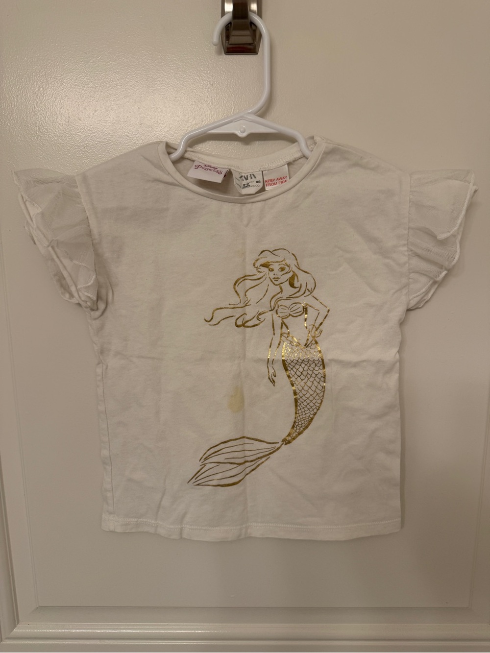 Zara White Tee with Gold Mermaid Graphic